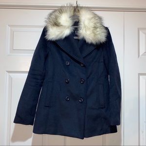 Faux fur neck pea coat
